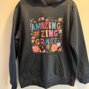 Black Pullover Hoodie with Colorful "Amazing Zing Grace" Floral Graphic